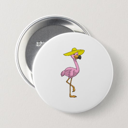 Flamingo am Strand mit Hat Button (Vorne & Hinten)