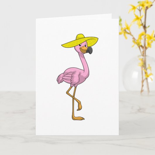 Flamingo am Strand mit Hat Karte (Gelbe Blume)