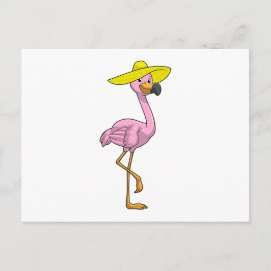 Flamingo am Strand mit Hat Postkarte (Vorderseite)