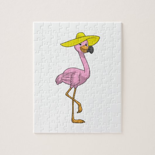 Flamingo am Strand mit Hat Puzzle (Vertikal)