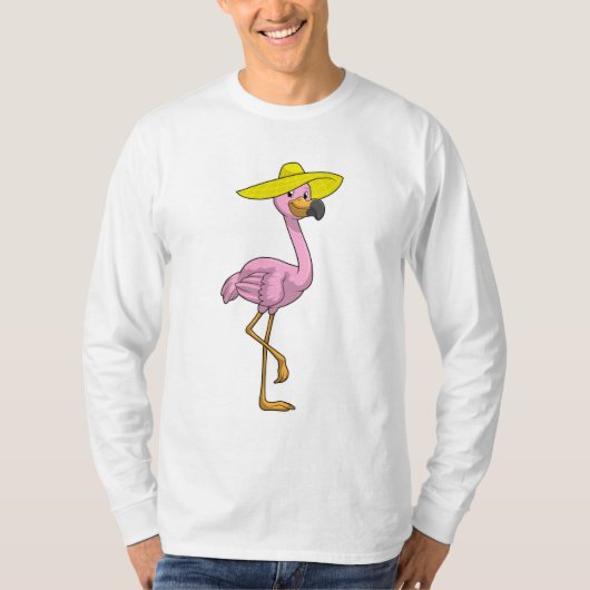 Flamingo am Strand mit Hat T-Shirt (Vorderseite)