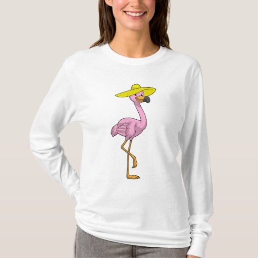 Flamingo am Strand mit Hat T-Shirt (Vorderseite)