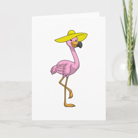 Flamingo am Strand mit Hut Karte (Vorderseite)
