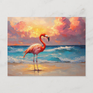 Flamingo am Strand Postkarte