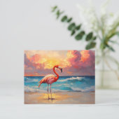 Flamingo am Strand Postkarte (Stehend Vorderseite)
