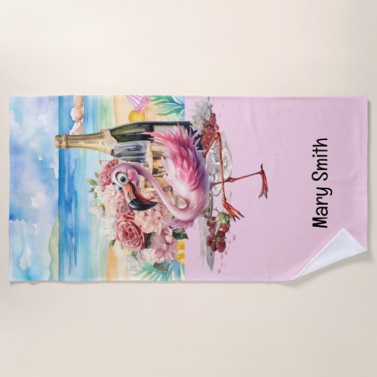 Flamingo am Strand Strandtuch (Vorderseite)