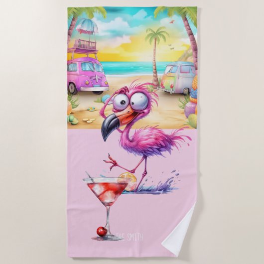 Flamingo am Strand Strandtuch (Vorderseite)