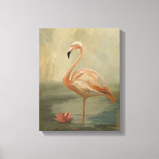 Flamingo am Wasser - Eleganter Vogel Leinwanddruck (Vorderseite)