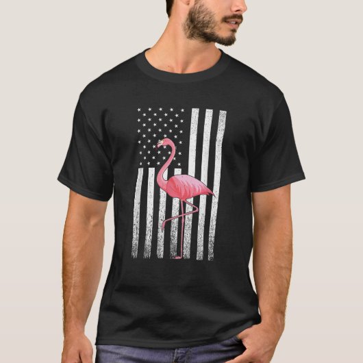 Flamingo American Flag 4. Juli T-Shirt (Vorderseite)