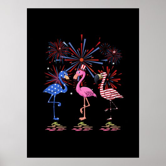 Flamingo American Flag für den 4. Juli Poster (Vorne)