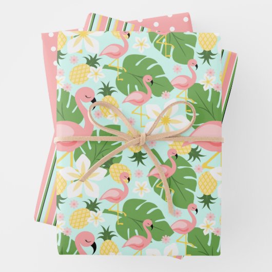 Flamingo, Ananas, Monstera Tropical Geschenkpapier Set (Beispiel)