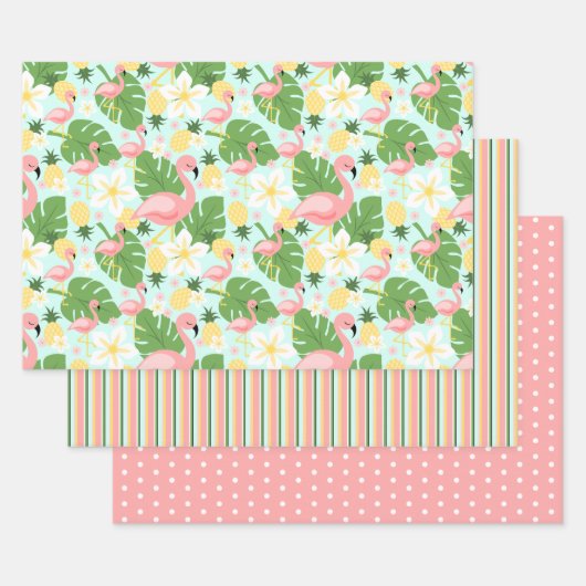 Flamingo, Ananas, Monstera Tropical Geschenkpapier Set (Set)
