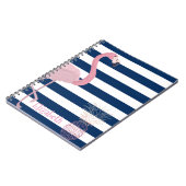 Flamingo, Ananas Navy Blue Stripes Personalisiert Notizblock (Linke Seite)