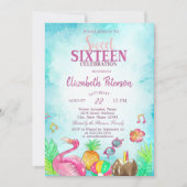 Flamingo Ananas Sommer Pool Sweet 16 Einladung (Vorderseite)