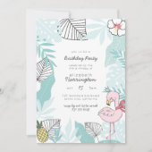 Flamingo, Ananas und Hibiskus Tropischer Geburtsta Einladung (Vorderseite)