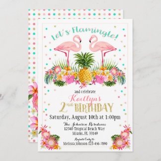 Flamingo Ananas und Tropical Floral Geburtstag Einladung