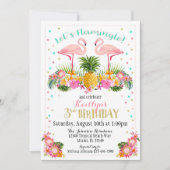 Flamingo-Ananas und tropischer Blumengeburtstag Einladung (Vorderseite)