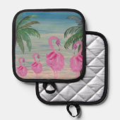 Flamingo and palm tree kitchen pot holder topflappen (Vorderseite/Rückseite)
