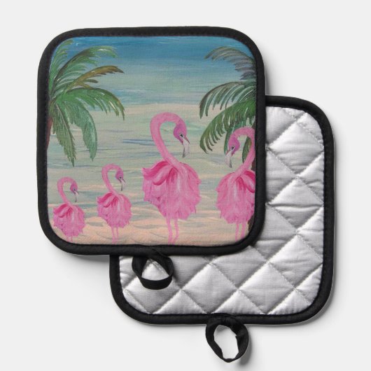 Flamingo and palm tree kitchen pot holder topflappen (Vorderseite/Rückseite)