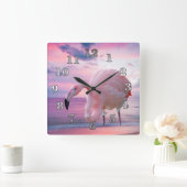 Flamingo and Pink Sky Quadratische Wanduhr (Zuhause)