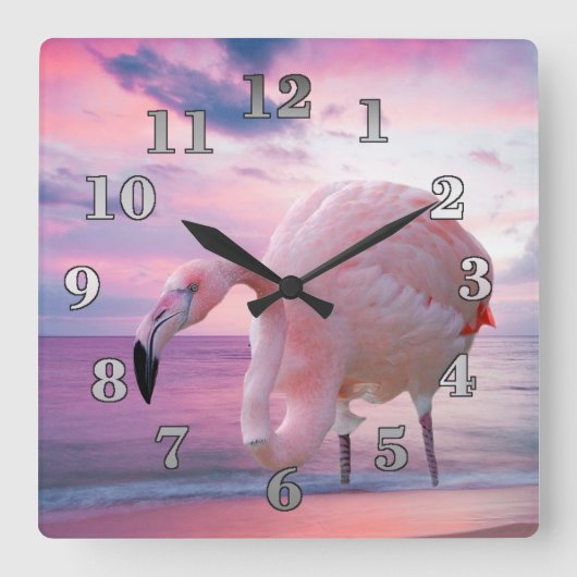 Flamingo and Pink Sky Quadratische Wanduhr (Vorderseite)