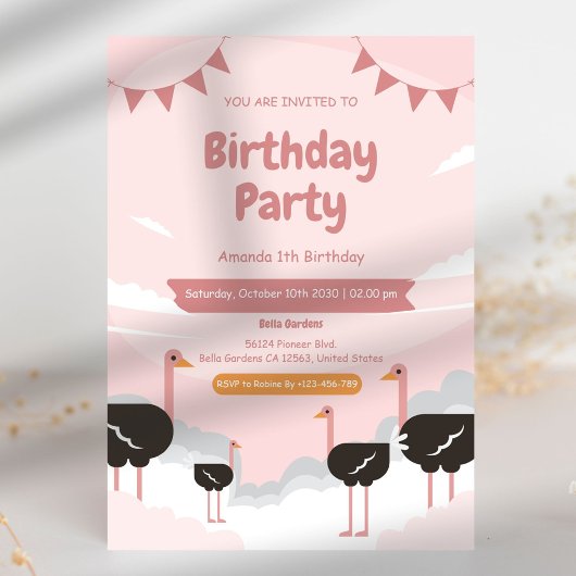 Flamingo Animal 1. Geburtstag Einladung