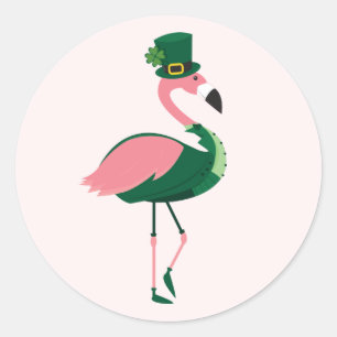 Flamingo Animal Pink St Patrick's Day Runder Aufkleber