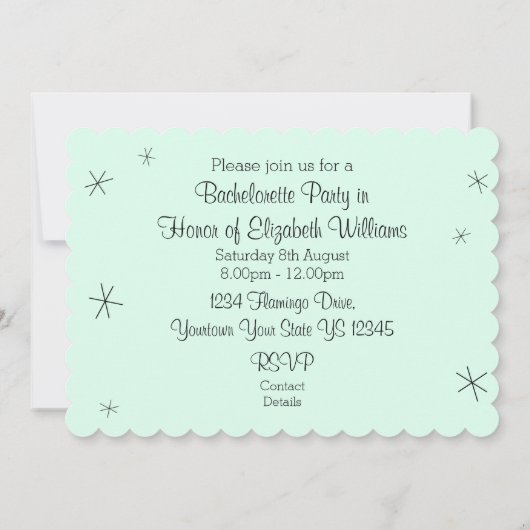 Flamingo Aqua Diamond Girls' Night Out Klammer Einladung (Rückseite)
