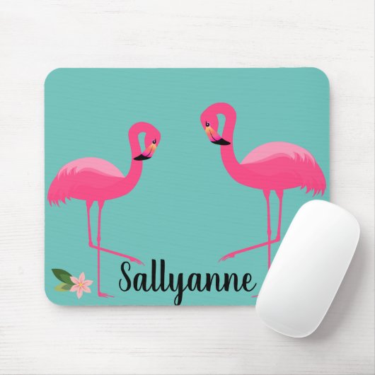 FLAMINGO AQUA GREEN FLORAL CUSTOMIZABLE Mouse Pad Mousepad (Mit Mouse)