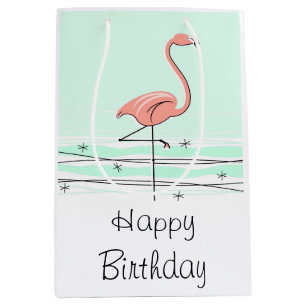 Flamingo Aqua Happy Geburtstag Geschenktasche Medi Mittlere Geschenktüte
