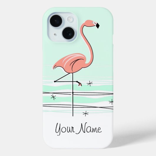 Flamingo Aqua 'Name' iPhone Case (Rückseite)