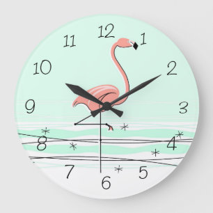 Flamingo Aqua numbers clock round Große Wanduhr