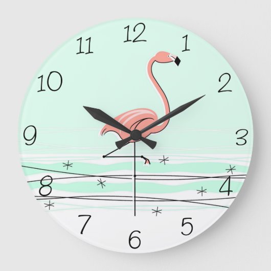 Flamingo Aqua numbers clock round Große Wanduhr (Vorderseite)