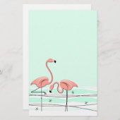 Flamingo Aqua Paar Schreibwaren Briefpapier (Vorne/Hinten)