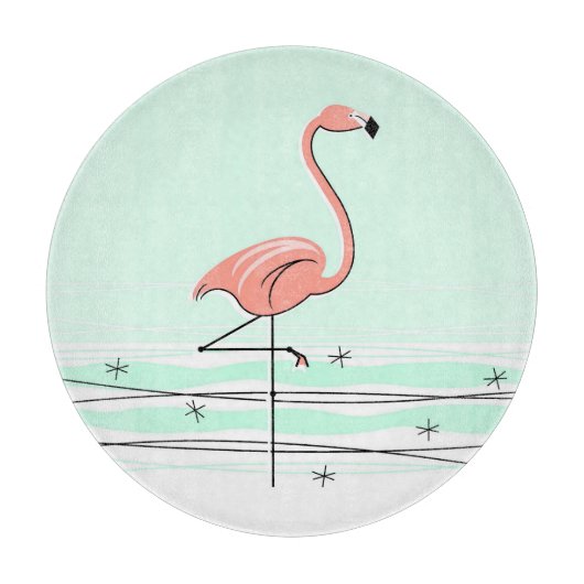 Flamingo Aqua Schneidebrett rund (Vorderseite)