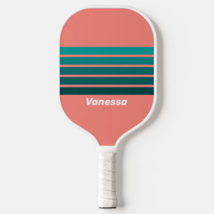 Flamingo Aqua Streifen mit Namen Pickleball Schläger