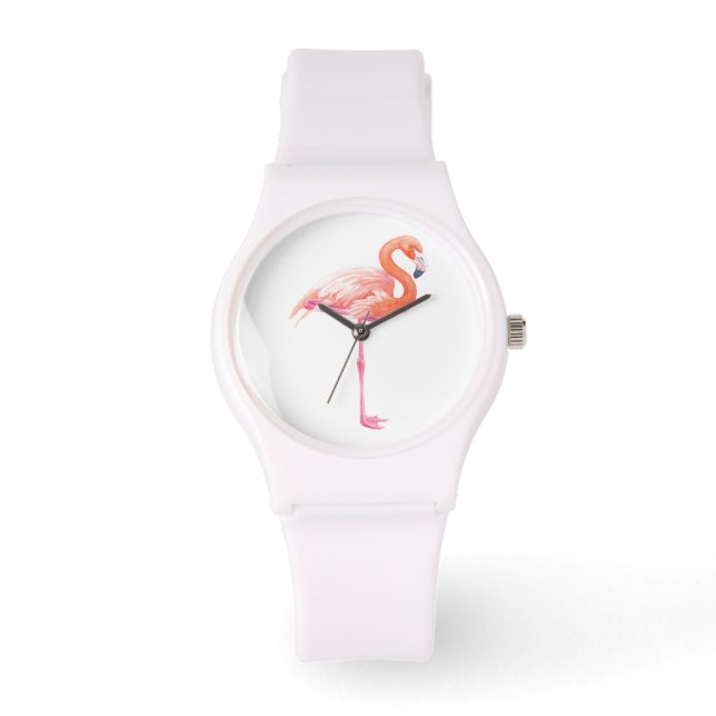 Flamingo-Aquarell Armbanduhr (Vorderseite)