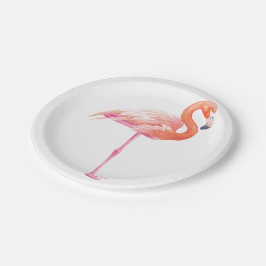 Flamingo-Aquarell Pappteller (Schrägansicht)