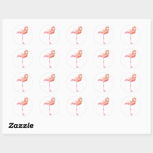 Flamingo-Aquarell Runder Aufkleber (Blatt)