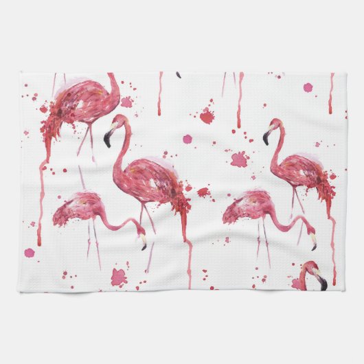 Flamingo-Aquarellmuster, lebendiges Design. Geschirrtuch (Horizontal)