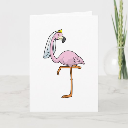 Flamingo as Bride at Wedding with Veil Karte (Vorderseite)