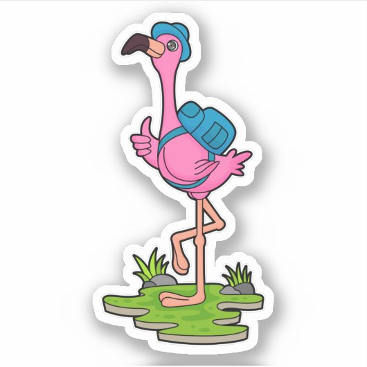 Flamingo as Hiker with Backpack Aufkleber (Vorderseite)