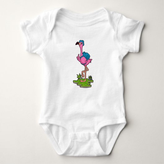 Flamingo as Hiker with Backpack Baby Strampler (Vorderseite)