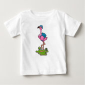 Flamingo as Hiker with Backpack Baby T-shirt (Vorderseite)
