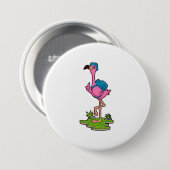 Flamingo as Hiker with Backpack Button (Vorne & Hinten)