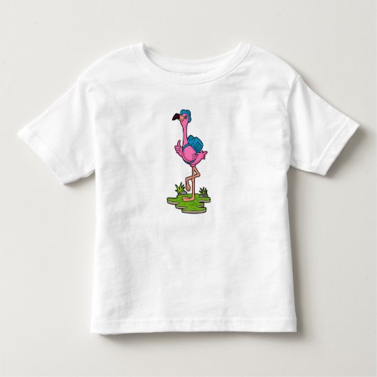 Flamingo as Hiker with Backpack Kleinkind T-shirt (Vorderseite)
