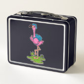 Flamingo as Hiker with Backpack Metall Brotdose (Rückseite)