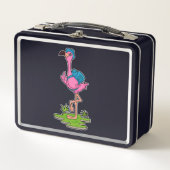 Flamingo as Hiker with Backpack Metall Brotdose (Vorderseite)