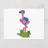 Flamingo as Hiker with Backpack Postkarte (Vorderseite)