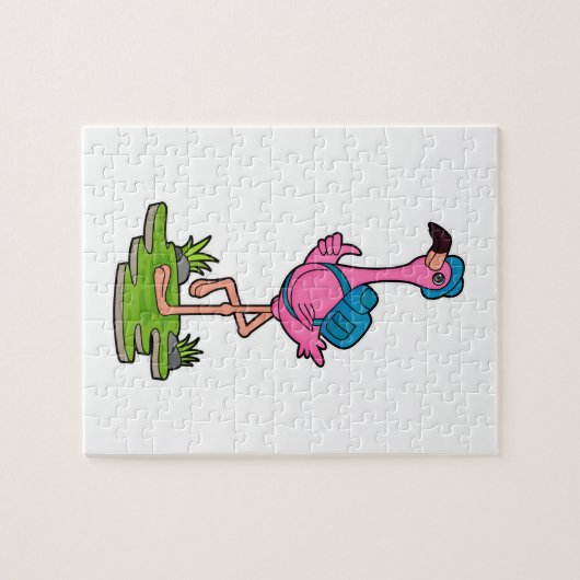 Flamingo as Hiker with Backpack Puzzle (Horizontal)